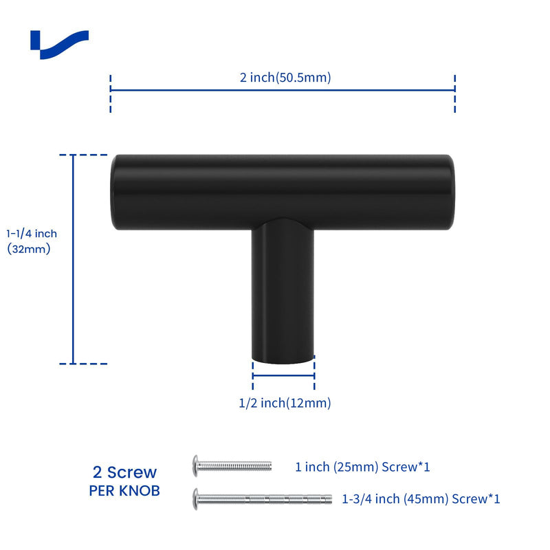 LONTAN 30 Pack Black Cabinet Knobs, Modern T Bar Single Hole Cabinet Hardware for Dresser Cupboard Kitchen Bathroom Black T Bar Knob