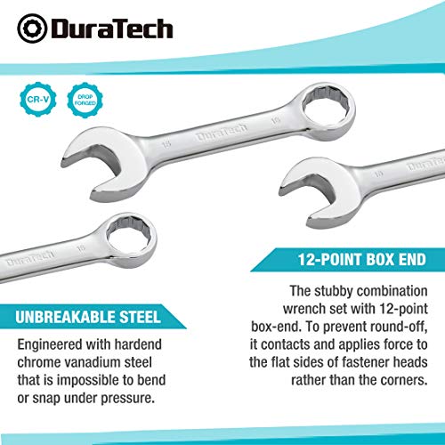 DURATECH Stubby Combination Wrench Set, Metric, 12-Piece, 8-19mm 12-Piece, Metric