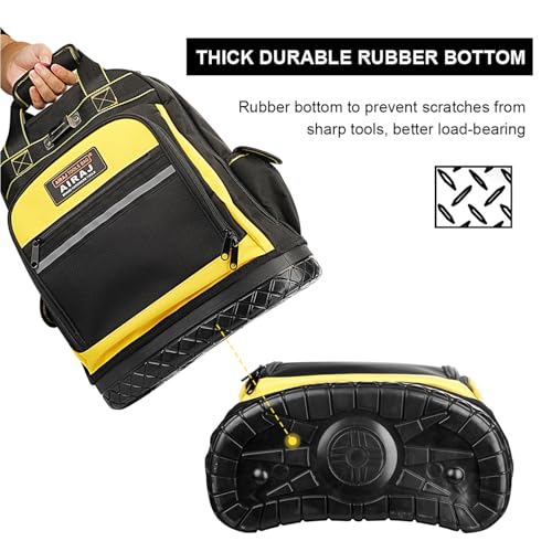 AIRAJ Heavy Duty Tool Backpack, 17 Inch Tool Bag Backpack,Durable Tool Bags 17 inch Yellow Tool Backpack