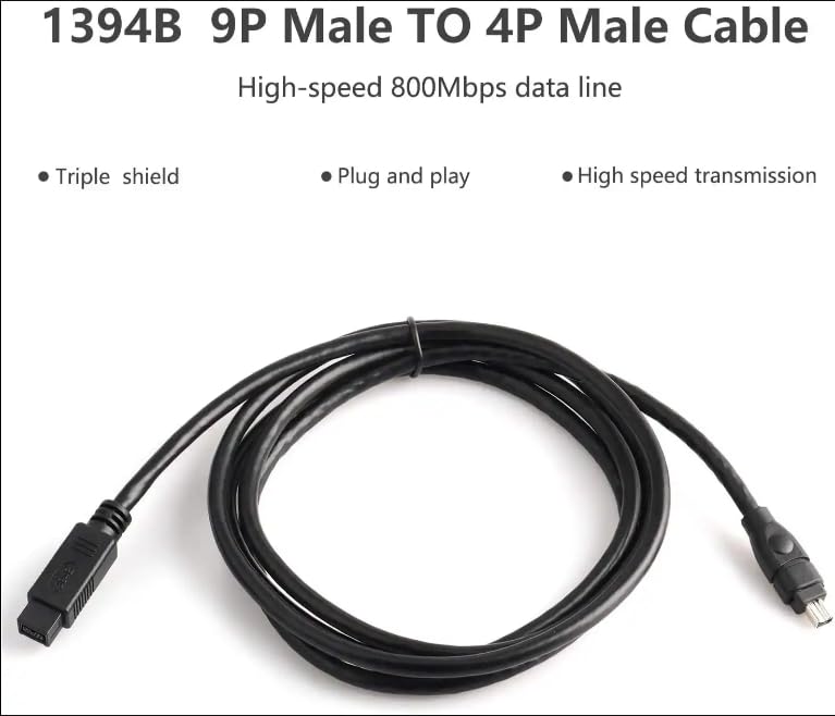 Herfair Firewire Cable IEEE 1394 9Pin to 4Pin Wire Firewire 800 to 400 Cable for DV Camera Camcorder (6ft, 9Pin Firewire 800 to 4Pin Firewire 400)