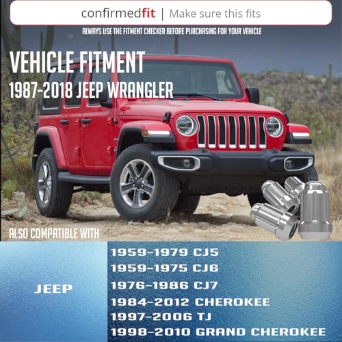 Wheel Accessories Parts 23 Pcs 1/2"-20 Thread Car Spline 35mm 1.38" Long Lug Nuts Chrome Dual Hex Key 13/16" and 3/4" Hex Fits 1959-86 Jeep CJ ｜ 1987-18 Jeep Wrangler ｜ 1993-10 Grand Cherokee