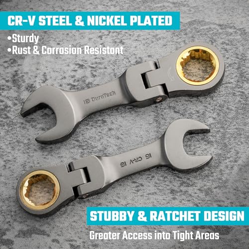 DURATECH 12-Piece Anti-Slip Stubby Flex-Head Ratcheting Wrench Set, Metric Nickel Plated