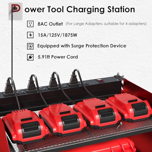 TLGREEN Power Tool Organizer Wallt+198 Piece Tool Box, Tool Kit, Mechanics Tool Set, Portable Toolbox with Adjustable Wrench Pliers Socket Bits, with Plastic Toolbox, for House Apartment Garage (Red)