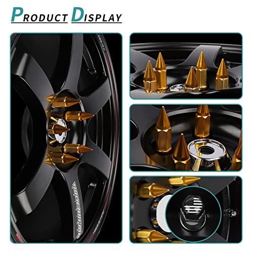 20PCS M12x1.5 Anti Theft Wheel Spikes Lug Nut Gold