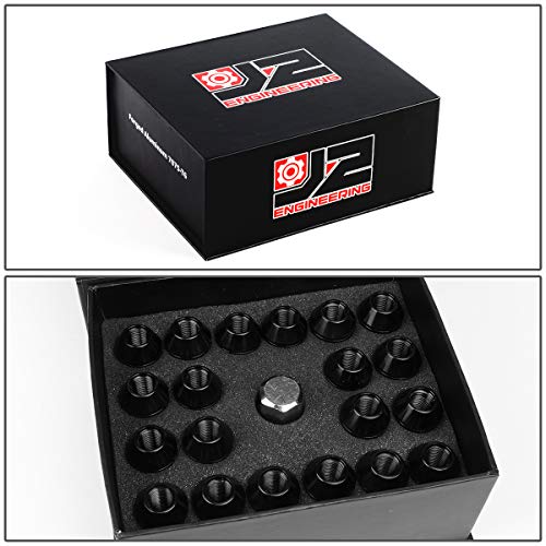 J2 Engineering 20 Pcs 7075 Aluminum Closed End M12 x 1.25 Lug Nuts Set w/Socket Adapter, Black, Fit Conical Seat, LN-T7-006-125-BK