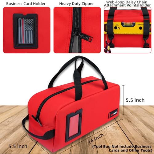 MELOTOUGH Small Canvas Tool Bag Tool Tote Bag with Zipper Utility 14 Inch Tool Organizer Bags for Electrician,Construction,Plumbing,HAVC (Black 3 Packs & Red 1 Packs)