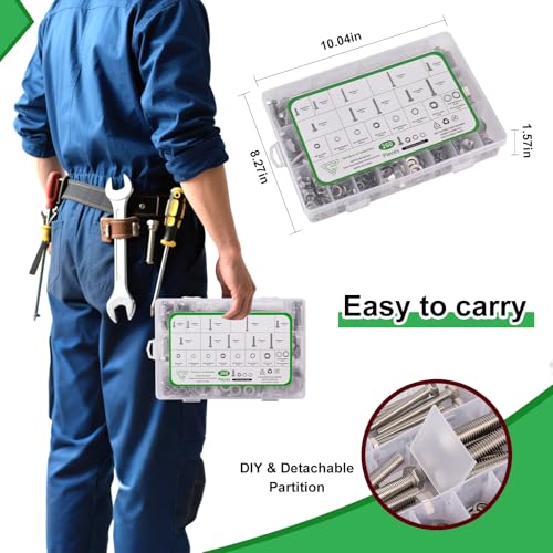 260Pcs M6 M8 M10 Hex Bolts and Nuts Assortment Kit,304 Stainless Steel Machine Screw Sets with Case,Metric Fastener Set Machine Screw Nuts Washers 260