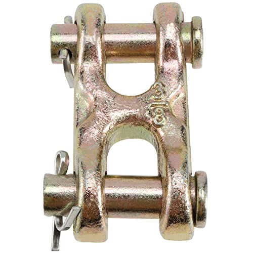 SEUNMUK 4 Packs 3/8 Inch Double Clevis, Zinc-Plated Safety Twin Clevis, G70 Forged Chain Repair Links, WLL 6600 lbs, Golden