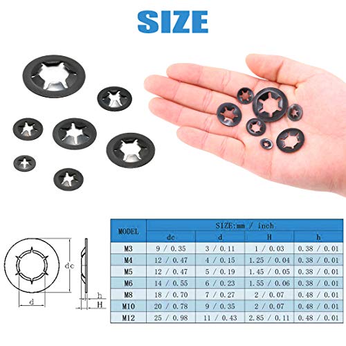 Glarks 280Pcs Internal Tooth Speed Clips Fasteners Assortment Kit + 410Pcs Metric M2 M2.5 M3 M4 M5 M6 M8 M10 Flat Washers Assortment Set