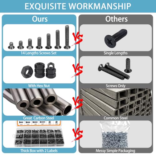 660pcs M3 M4 Countersunk Screws Assortment Kit,Carbon Steel Bolts and Nuts 660pcs-CountersunkScrewsM3M4