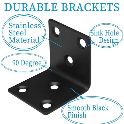 40Pcs Stainless Steel Angle Brackets 1.5"x1.5" Black L Brackets for Wood