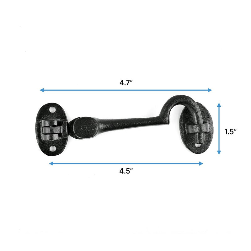 Renovators Supply Manufacturing Door Latch Lock 4.5 in. Black Wrought Iron Swivel Style Hook and Eye Latch for Door with Mounting Hardware Pack of 2 4.5-inch Swivel Hook