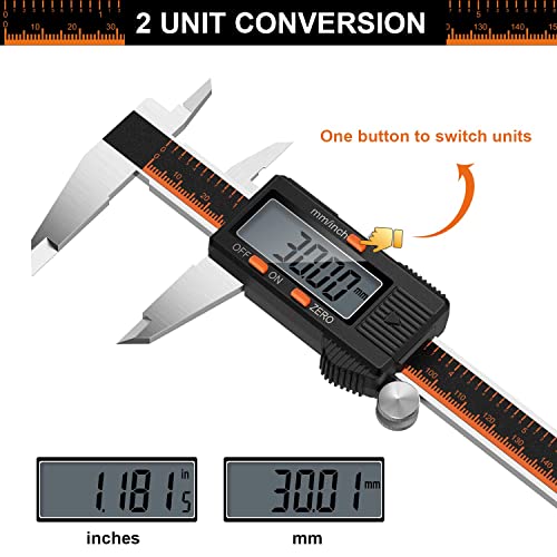 HARDELL Digital Caliper 150 mm, Digital Calliper Made of Stainless Steel, LCD Display, mm/Inch Conversion, Zero Adjustment, Splash-proof & Dustproof, for Workshop, 3D Printing and Car Black 150mm