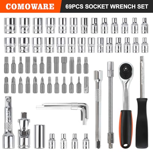 69pcs Drive Impact Socket Set (1/4" & 3/8"), Metric & Standard Socket Set 69 PCS