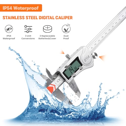 HARDELL Digital Caliper 12 Inch, All Metal Digital Caliper Measuring Tool with 3-Batteries & Extra Cover, IP54 Waterproof Heavy-Duty Vernier Caliper, Inch/MM/Fraction, Auto-Off for DIY/3D-Printing