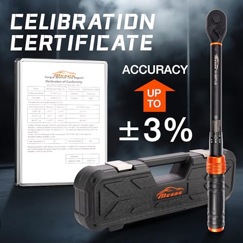 1/2-Inch Drive Click Torque Wrench, 10-180 Ft-Lb/13.6-244.0 Nm, Dual-Direction 72-Tooth Ratchet, ±3% Precision with Dual Scale Torque Wrenches for Bike, Motorcycle & Car 1/2" 1 PC