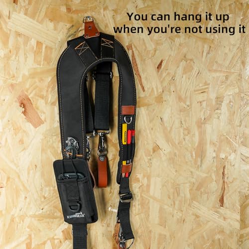 KUNN Leather Tool Belt Suspenders with Phone Holder & 4-Piece Leather Tool Belt Suspender Loops