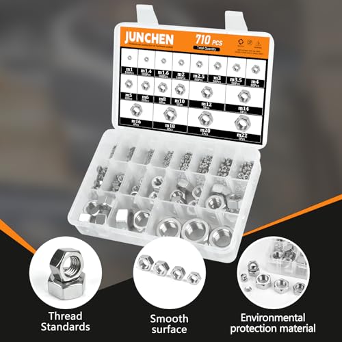 M1-M22 304 (A2-70) Stainless Steel Hex Nut Kit,710pcs 18 Sizes Hex Lock Self-Locking Metric Thread Hardware Nuts Assortment Kit M1 M1.4 M1.6 M2 M2.5 M3 M3.5 M4 M5 M6 M8 M10 M12 M14 M16 M18 M20 M22