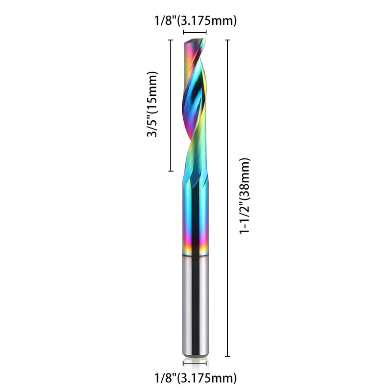 EU_HOZLY Single Groove CNC Router 1/8" Shank 1/8" Cutting Diameter 15mm (0.59") Cutting Length Solid Carbide End Mill DLC Coating Cutter for Aluminum 10 Pack