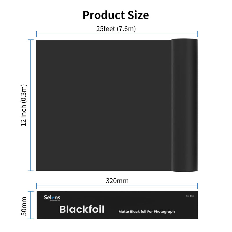 Selens Matte Cinefoil 12inch x 25feet Roll, Blcakfoil for Photograph Shaping Light & Masking Light Leaks