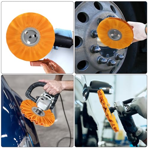 Hedume 2 Pack 10" Orange Airway Buffing Wheel, 5/8'' Arbor Hole 16 Plys/Medium Polishing for Angle Grinder, Aluminum or Stainless Metal Finishing