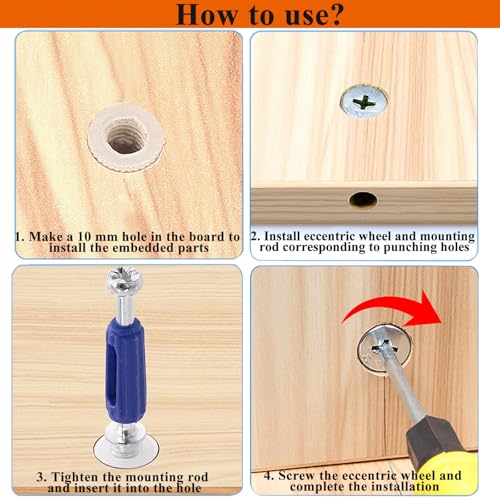 120PCS Cam Locks for Furniture,3-in-1 Eccentric Hardware Wheels,Furniture Cam Lock Fasteners,Multi-Size Nut & Bolt Wood Dowel Pins for Connecting and Repairing Furniture Assortment Sets