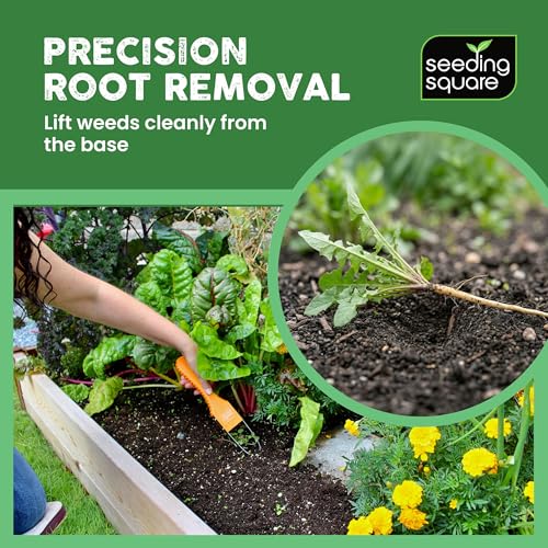 Seeding Square Pokey Planter + Sneaky Weeder + Black Harvest Apron Bundle – Dibber Tool, Hand Weeding Tool & Garden Apron for Easy Planting & Cleanup