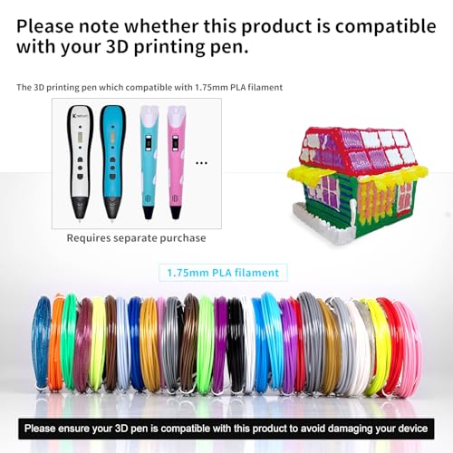 Kretrum 3D Pen Filament Refills 40 Colours 3D Printer PLA 1.75 mm Filament Each Colour 3M Compatible with MYNT3D SCRIB3D PIKA3D 3D Pen Most 1.75mm 3D Prining Pens NOT FIT 3Doodler Start Pen