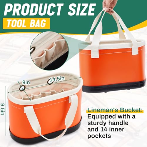 1 Pcs Oval Bucket Tool Organizer with 14 Pockets, Orange 1