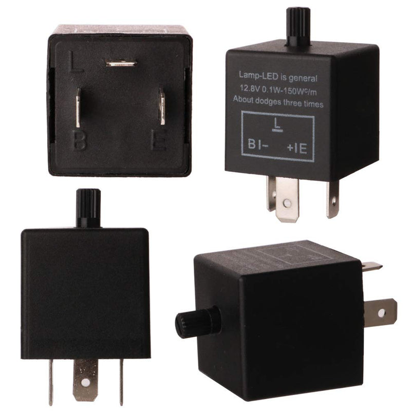 2 pieces 12V 3 Pin Electronic LED Flasher Relay 0.1W-150W c/m Motorcycle Turn Signal Adjustable Flasher CF-14KT, comes with 6pcs Terminals Black-12v