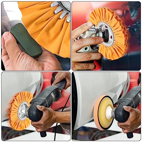 Hedume 4 Pcs Airway Buffing Wheel, 8" in Diameter 5/8" in Arbor Hole 16 Ply for Angle Grinder, 1 pcs White & 1 pcs Orange & 1 pcs Blue & 1 pcs Yellow