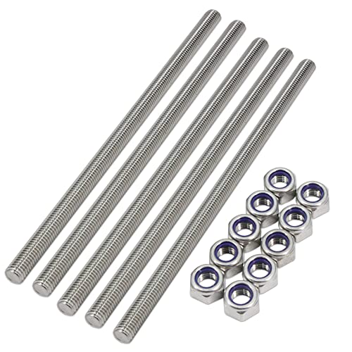 5pcs/Pack M12 x 250mm Fully Threaded Rods, 304 Stainless Steel Threaded Rod, Right Hand Threads 1.75mm Pitch with 10pcs LockNuts for Clamps, Hangers, Anchor Bolts and U-Bolts (M12 x 250mm)