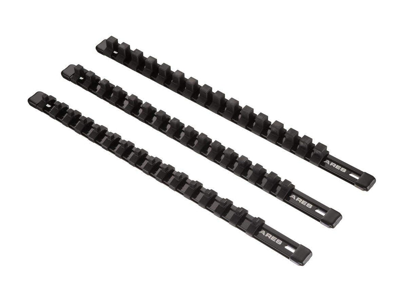 ARES 70087-3-Piece Aluminum Socket Organizer - 1/4-Inch, 3/8-Inch, and 1/2-Inch Drive Rails Hold 48 Sockets and Keep Your Tool Box Organized Multi-Drive Black