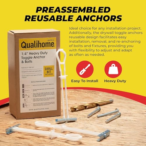 1/4”-20 Quick Easy Heavy Duty Toggle Anchors with Bolts - Hollow Wall Anchors with Steel Wings, Adjustable Up to 2 1/2" Thick Wall, Holds Up to 1080 Lbs, Heavy Duty Drill Bit Included (24 Pack) 24 Pack