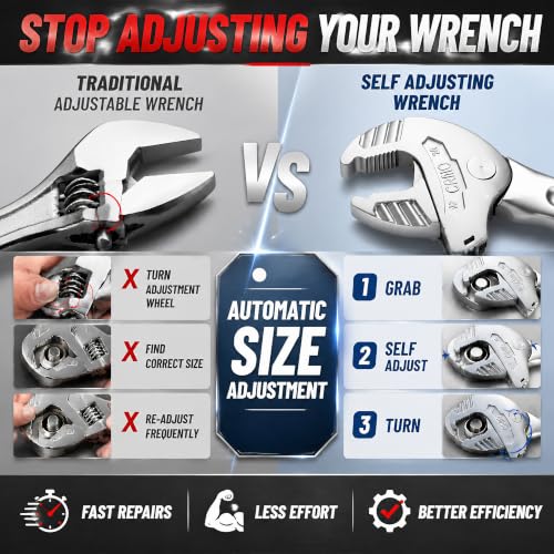 Self Adjusting Wrench Set, 4Pcs Self Locking Wrench with Automatic Continuous Gripping, Ratcheting Self Setting Spanner for 1/4"-3/4" Nuts, Bolts, Plumbing, Automotive Repair & Tight Work Spaces 4 Pcs 1/4"-3/4"