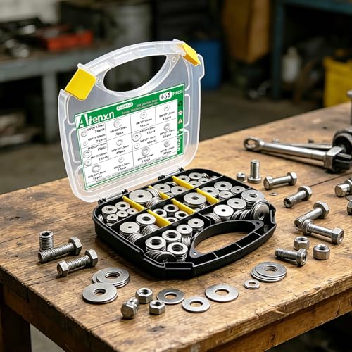 455PCS 304 Stainless Steel Fender Washer Kit, Washers for Bolts SV M3-M12 (455PCS)