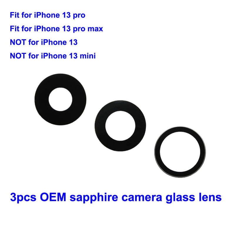 3pcs OEM Original Rear Camera Glass Lens Replacement for iPhone 13 Pro and for iPhone 13 Pro Max with Adhesive Preinstalled and Repair Tools Kit (for 13 Pro 6.1" / 13 Pro Max 6.7") For 13 Pro 6.1" / 13 Pro Max 6.7"