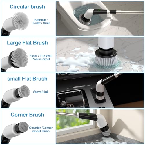 YKYI 8-in-1 Electric Cleaning Brush Head Set, Multi-Surface Attachments for Bathroom, Kitchen, Car, Leather