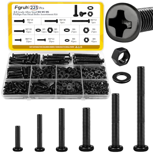 225PCS Metric M4 M5 M6 Machine Screws Assortment Kit & 2200PCS M2 M3 M4 M5 Hex Socket Button Head Bolts Assortment Kit, Black Zinc Plated