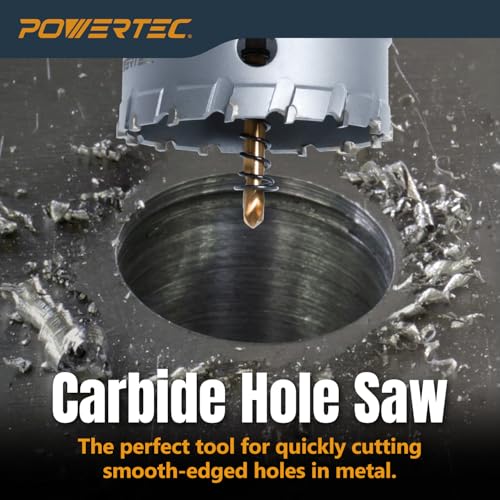 POWERTEC Tungsten Carbide Hole Saws for Soft & Hard Metal | 3" & 4" | Tungsten Carbide Tipped Hole Cutter Set with Titanium-Plated Pilot Drill Bit for Metal, Stainless Steel, Iron, Wood - 2PK (14913) 2PK Carbide Hole Saw Set (3", 4")
