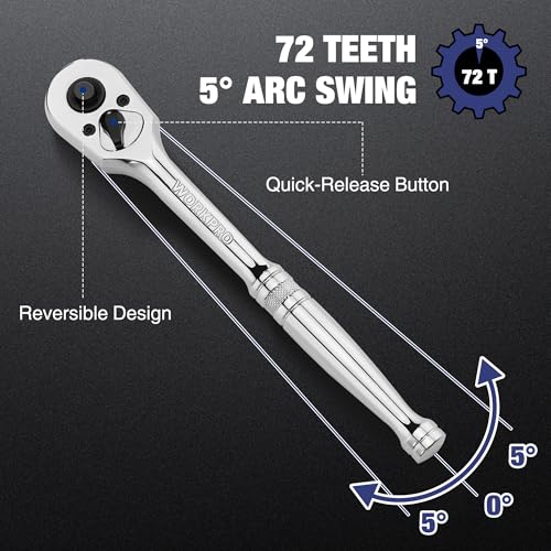 WORKPRO 3-Piece Ratchet Set, 1/4", 3/8", 1/2" Drive, 72-Tooth combo kit(1/4,3/8,1/2)