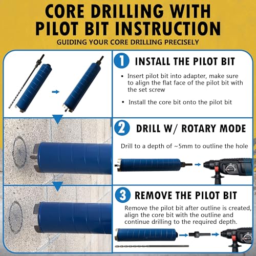2-1/2" Dry Diamond Core Drill Bits for Brick and Block with 1/2" Shank Pilot Bit Adapter, 9.5" Drilling Depth, 5/8"-11 Arbor 2-1/2 in 9.5" Drill Depth - Dry