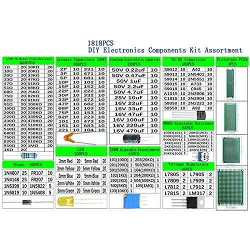 1818PCS DIY Electronics Components Kit Assortment Resistors PCB Potentiometer Resistanc
