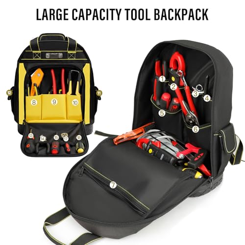 AIRAJ Heavy Duty Tool Backpack, 17 Inch Tool Bag Backpack,Durable Tool Bags 17 inch Yellow Tool Backpack