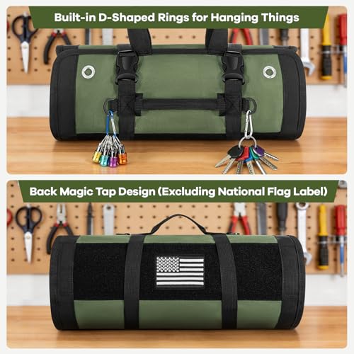 ANILD 15.5 Inch Extra Long Tool Bag Roll Up, Roll Up Tool Bag Organizer Green Large
