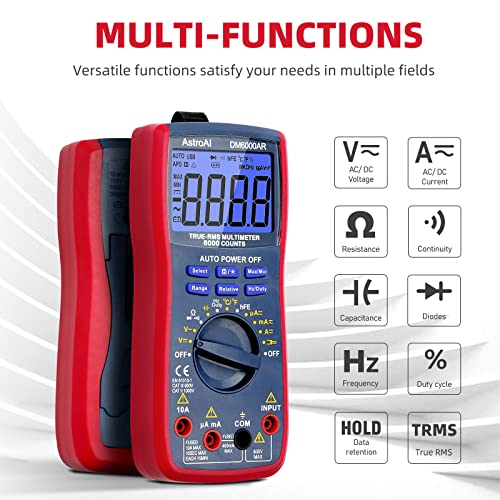 AstroAI Digital Clamp Meter Multimeter 2000 Counts + AstroAI TRMS 6000 Counts Auto-ranging Multimeter