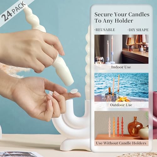 Taper Candle Sticky Dots - White Wax Candle Adhesive Dots & Unscented Floral Taper Candle Spiral Candlesticks