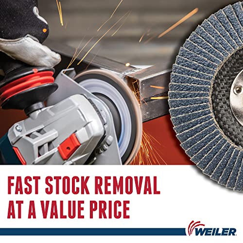 Weiler 31349 Wolverine 4-1/2" x 5/8"-11 UNC NUT Abrasive Flap Disc, 36 Grit Zirconia Alumina, Bevel Type 29, Phenolic Backing, Standard Density (Pack of 10) Value Steel / Metal