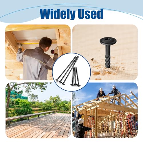Lag Screws #14×5", 100PCS Heavy Duty Construction Screws, Rust Resistant, Washer Head, Black Coated External Wood Screws, Trusss Lag Screws, 2PCS T30 Star Bit Included #14×5″ 100