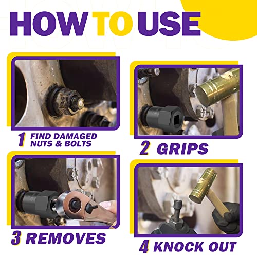 5PCS Bolt Extractor Kit Heavy Duty, 1/2" Drive Impact Lug Nut Remover Tool, Nut Extractor Set Large Size 19-25mm For Removing Stripped, Damaged, Rounded off and Rusted Bolts, Studs 5Pcs